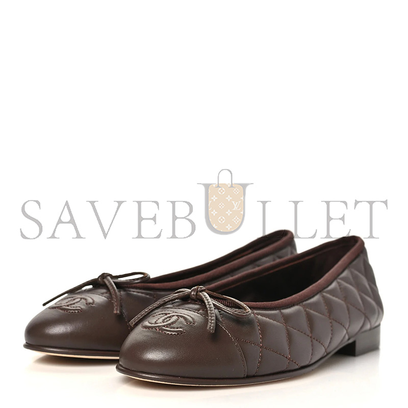 CHANEL LAMBSKIN QUILTED CC CAP TOE BALLERINA FLATS BROWN